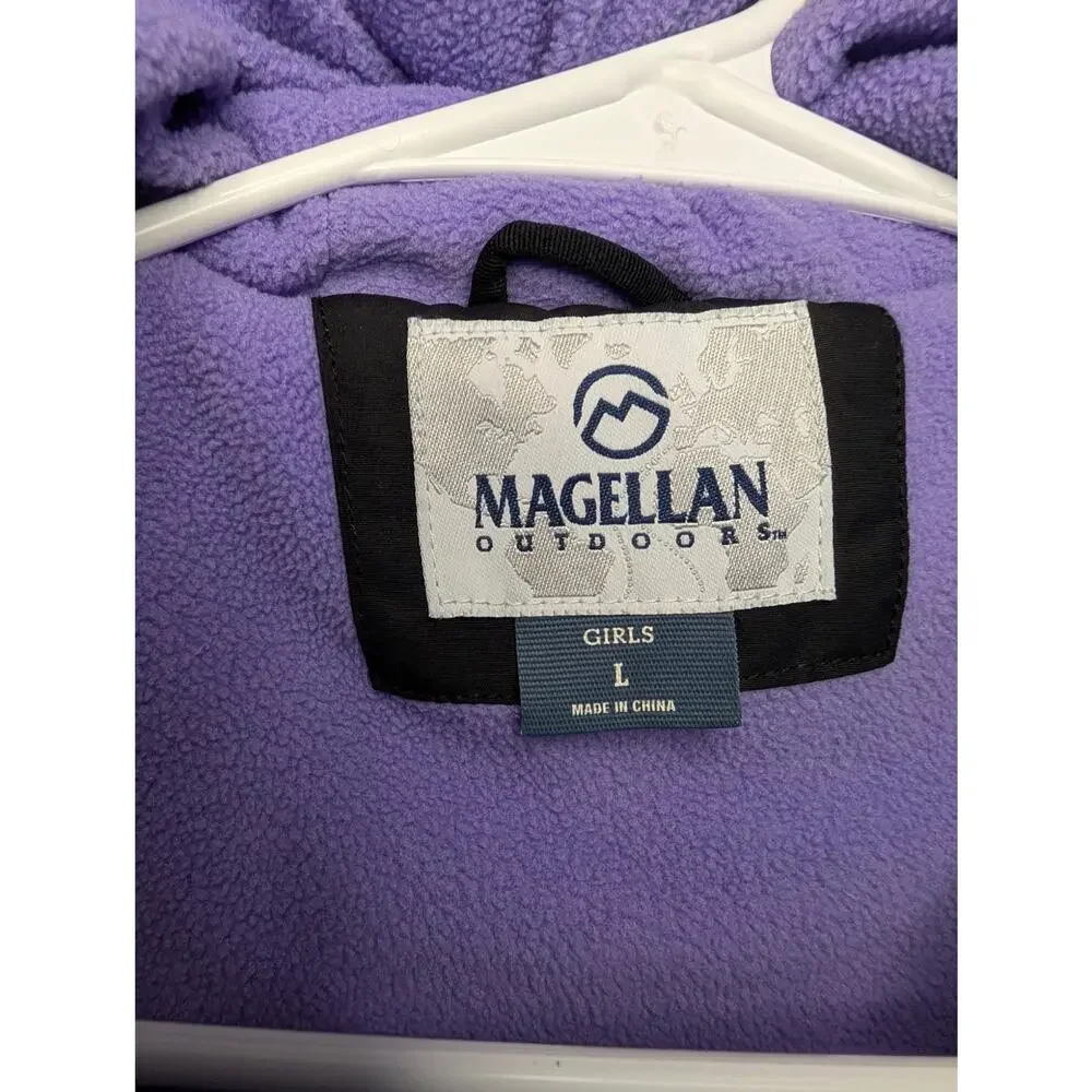 Magellan Outdoors Girls Coats, Black & Purple Fleece Lined Puffer Coat, Sz L